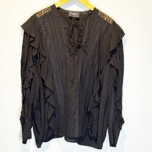 The Kooples Black Lace & Ruffle Accented Blouse - size 3 (US Large)